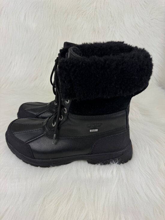 Men’s UGG Butte Waterproof Leather Lace Up Boots Shearling Vibram Sz 7.5 Black main image 4